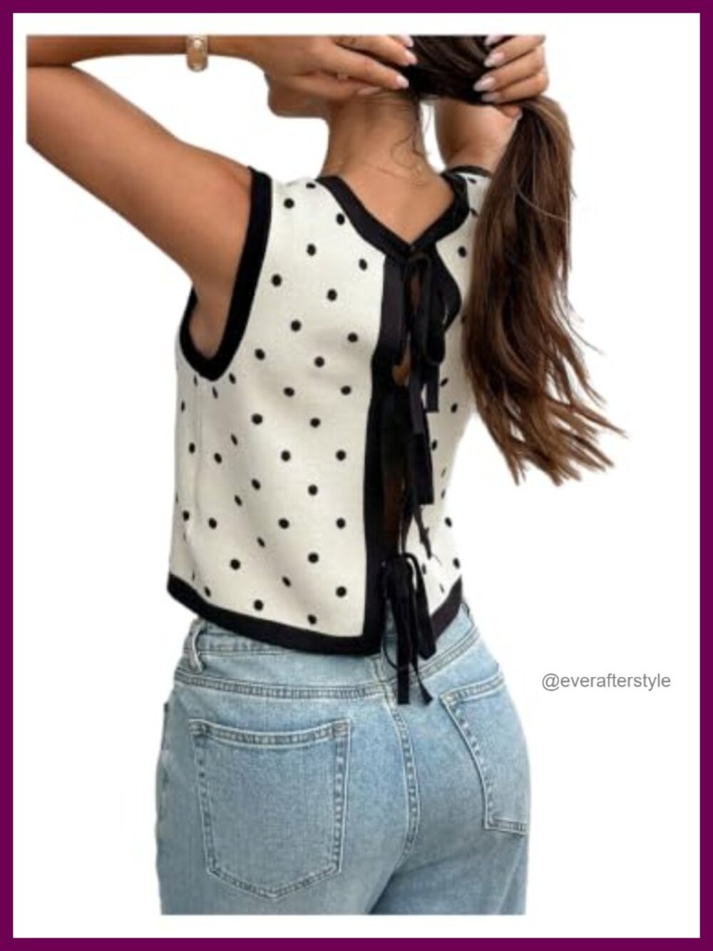 Sleeveless Polka Dot Sweater Vest Bow Tie Back Knit Top